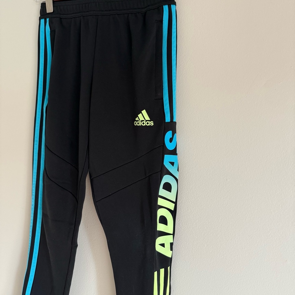 Adidas Kids Black Joggers with Blue and Yellow Details - Picture 3 of 8